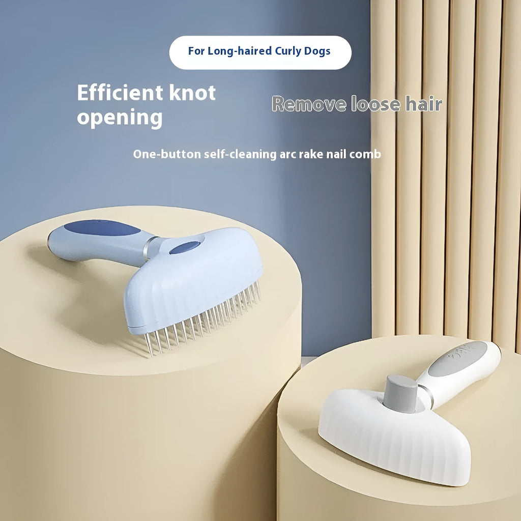 Stainless steel dog grooming comb with double-row teeth in light blue or white colours