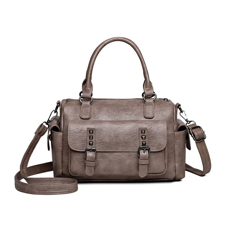 Vintage style large messenger bag in PU leather with contrasting stitching
