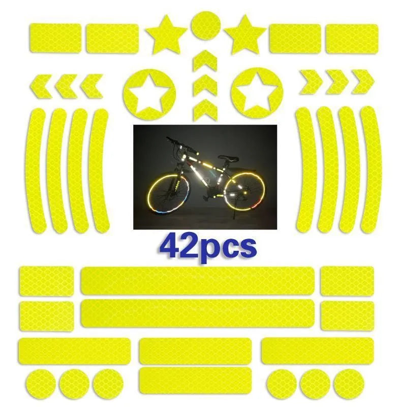 Bicycle reflective tape with geometric grid pattern in four colours showing 11.5x21cm dimensions