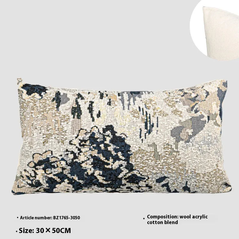 French style decorative cushion with abstract floral pattern in antique blue colour