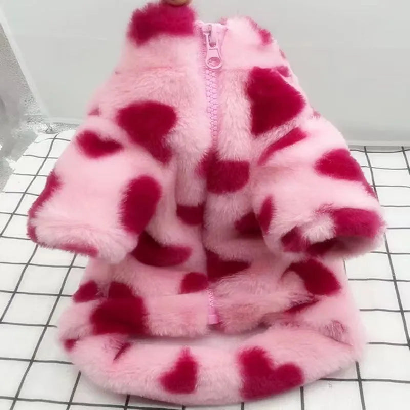 Polyester plush warm coat for small dogs in British style, available in pink and brown colours