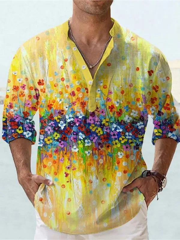 British style striped bamboo hemp shirt with 3D thermal transfer pattern for teenage summer wear