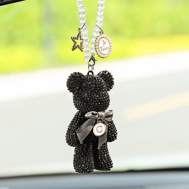 5x9cm crystal rhinestone Violent Bear car rearview mirror pendant in three colour options