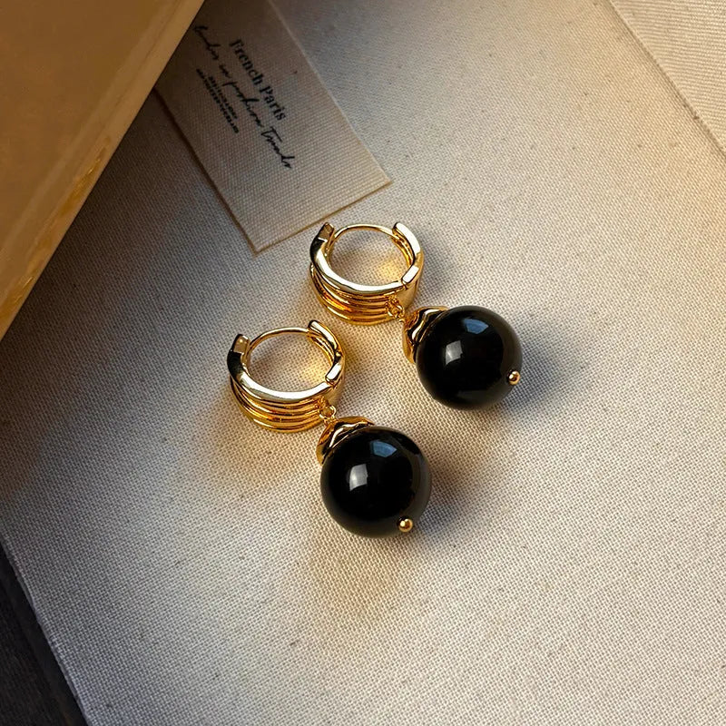 Women's geometric tigereye earrings with gold plating in brown and black colour options