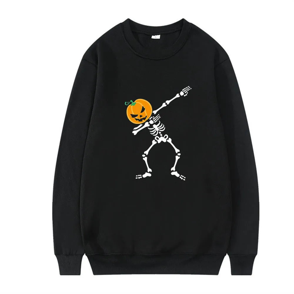 Women's printed long sleeve crew neck casual top in polyester cotton blend on a hanger.
