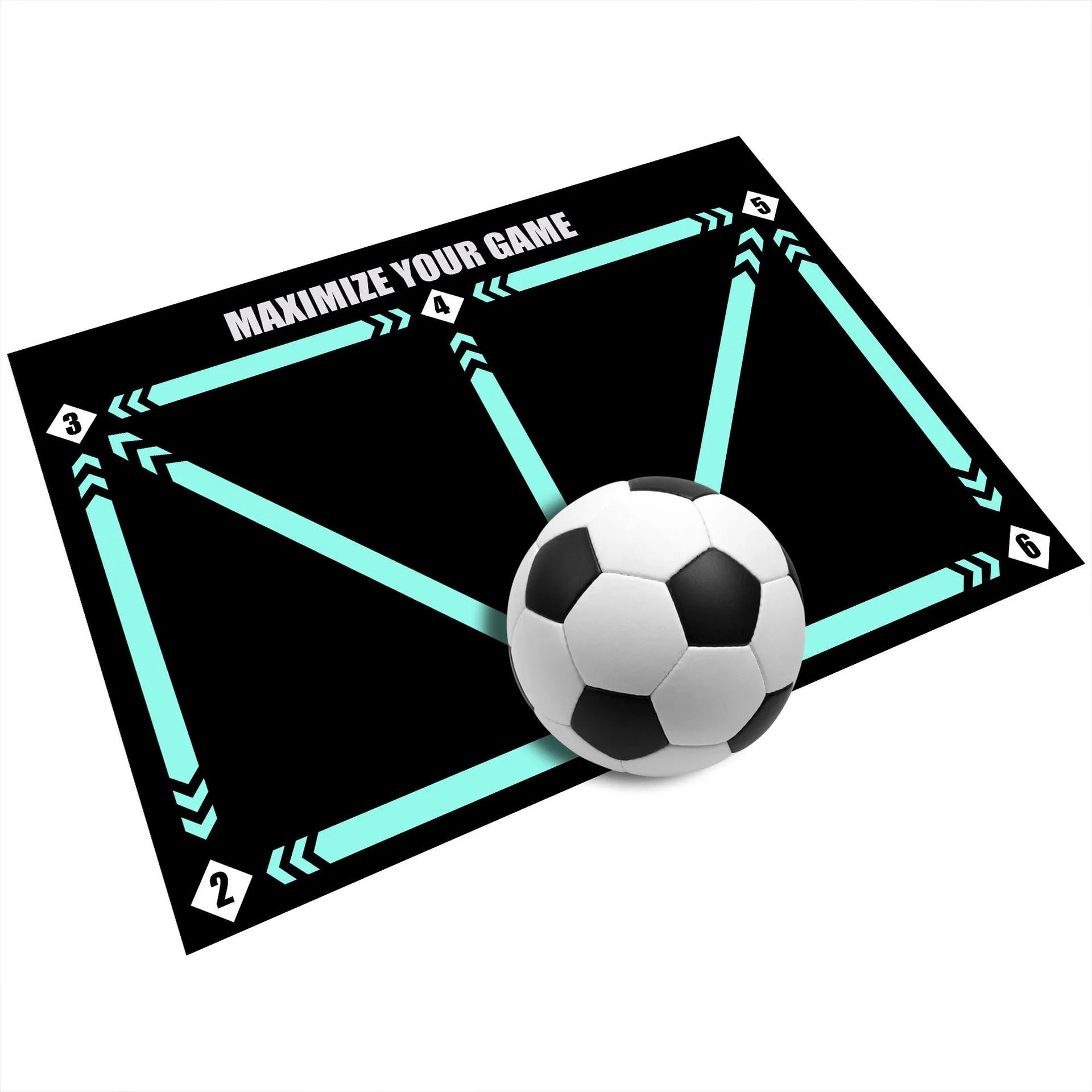 Black rectangular football training mat measuring 60 by 90 centimetres