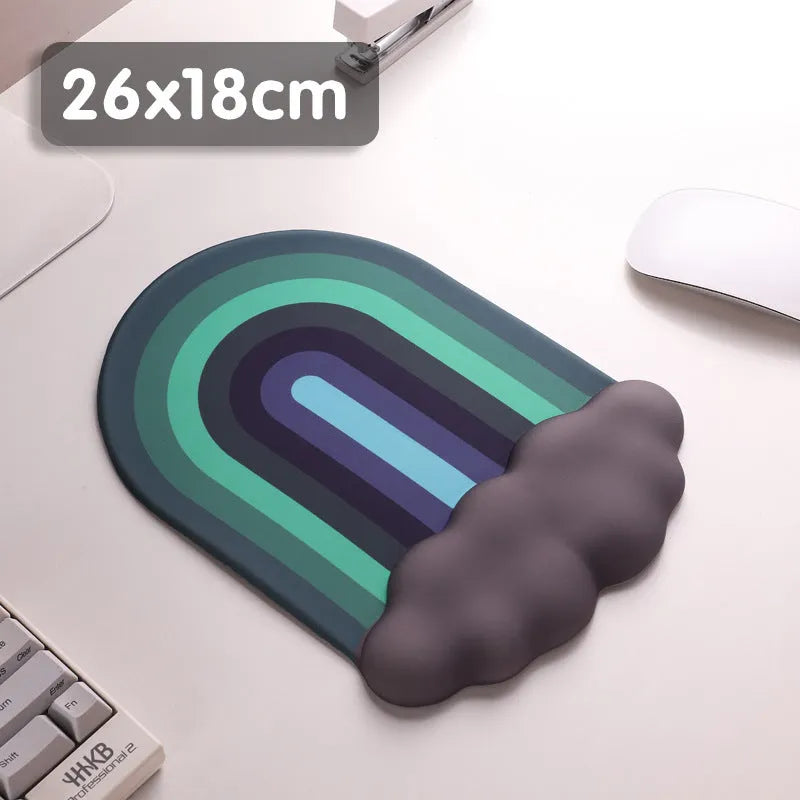 Silicone wrist rest mouse pad and keyboard support pad with Cloud Rainbow pastoral design