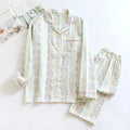 Women's cotton gauze long-sleeved top and trousers homewear set in a colour stripes pattern.