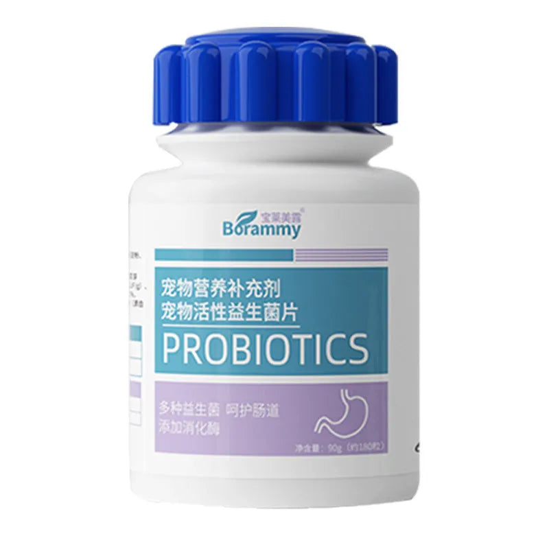 Bottle of Pet Active Probiotic Tablets containing 180 tablets for dog and cat digestive health support.