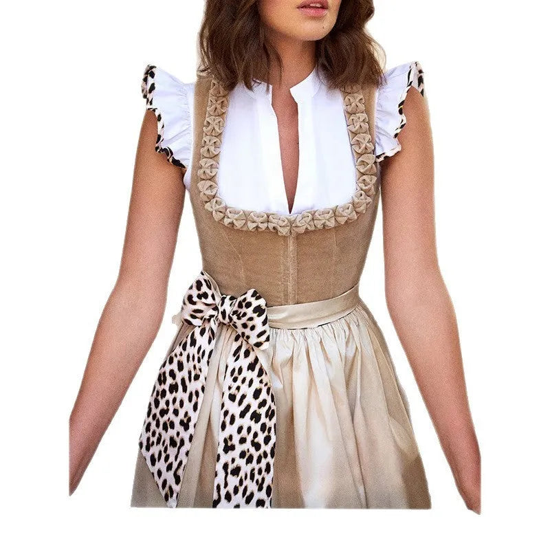 Khaki coloured women's German Oktoberfest beer style dress for fancy dress events