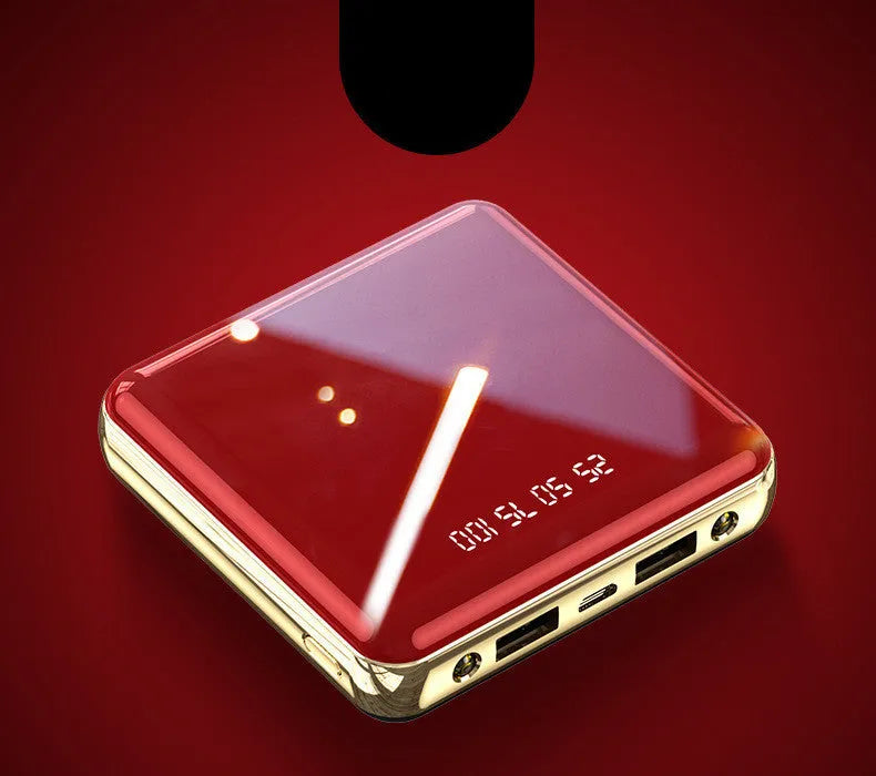 Mini power bank with aluminium shell showing multi-USB ports and compact 83mm dimensions