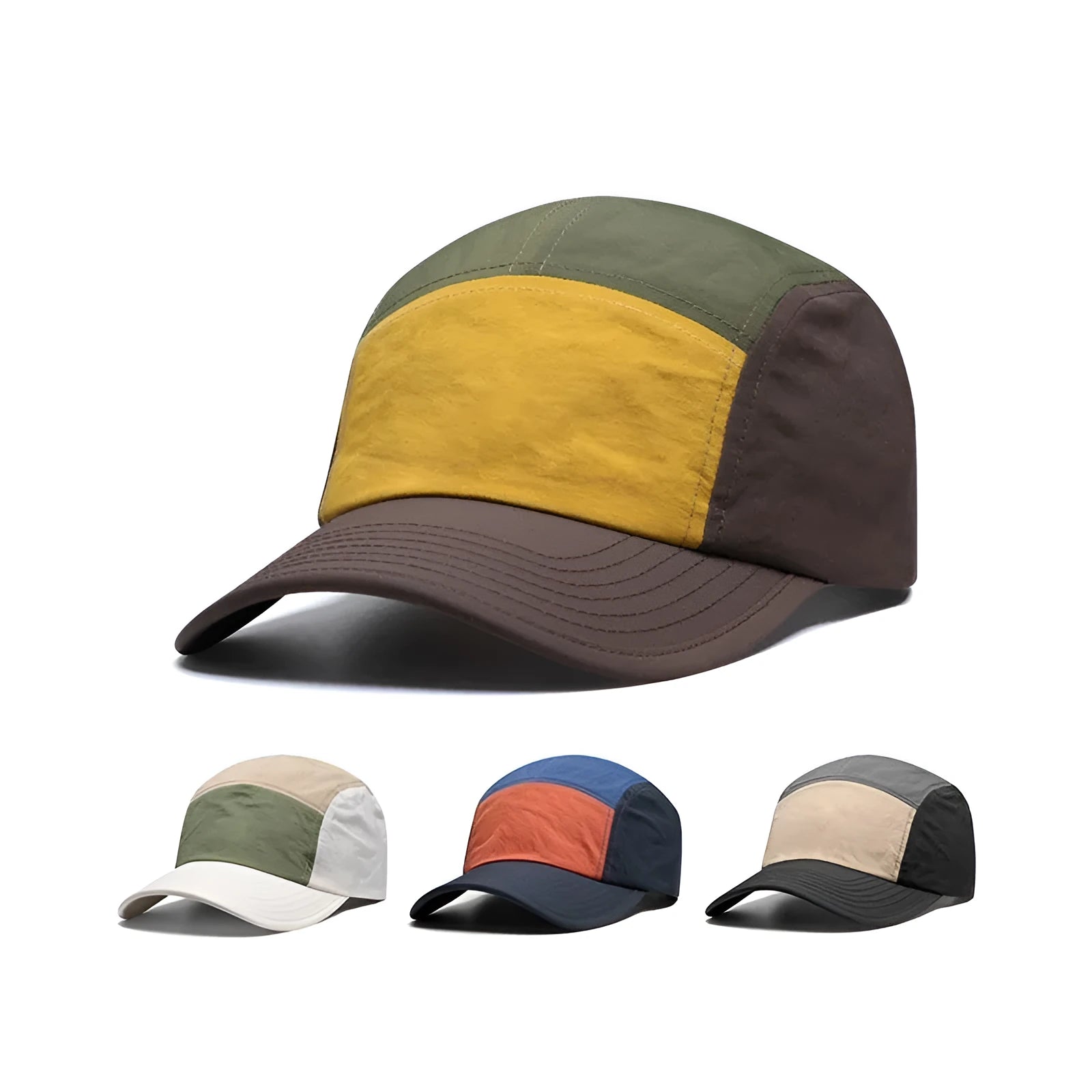 Men's khaki quick-drying curved brim baseball cap made from polyester and cotton blend