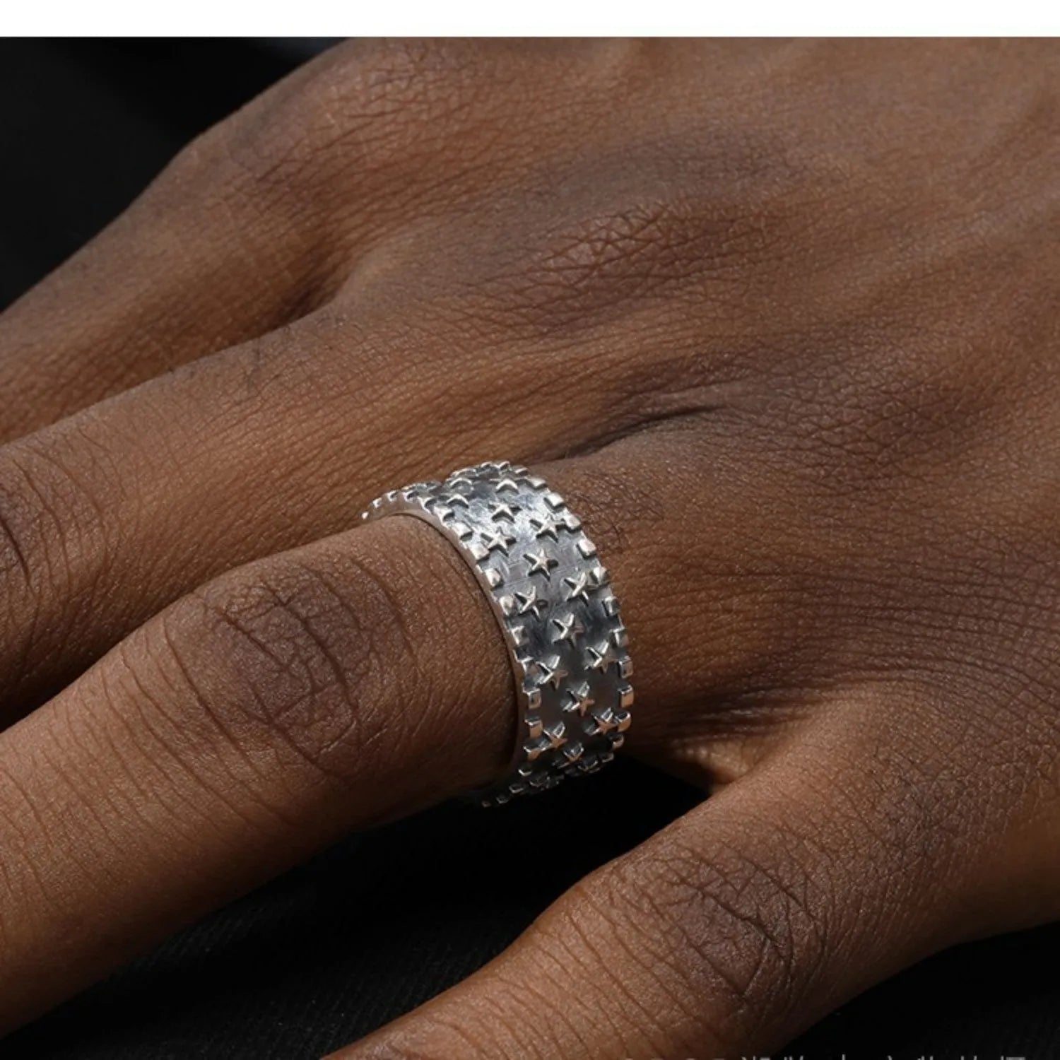 925 silver adjustable opening ring with five-pointed star geometric design