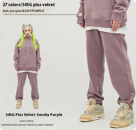 Men's solid colour velvet sweatpants with ankle banding in mid waist design