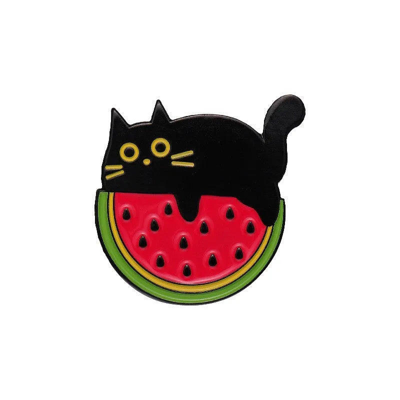 Colourful cartoon fruit design on a metal brooch pin with zinc alloy construction