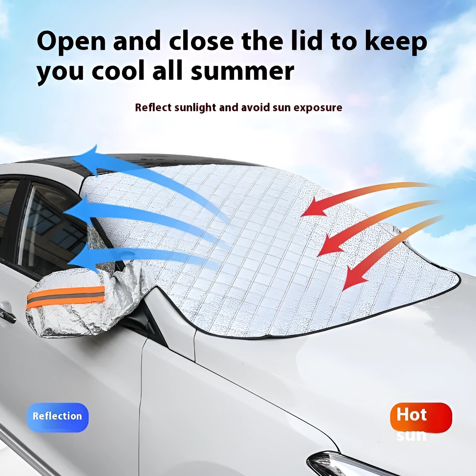 Aluminium foil winter car snow shield for SUV front windshield with magnetic attachments
