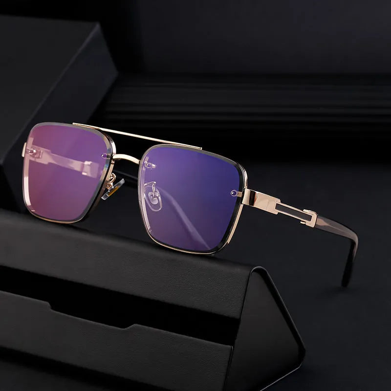 Men's vintage sunglasses with PC lenses in gold double gray colour with European styling