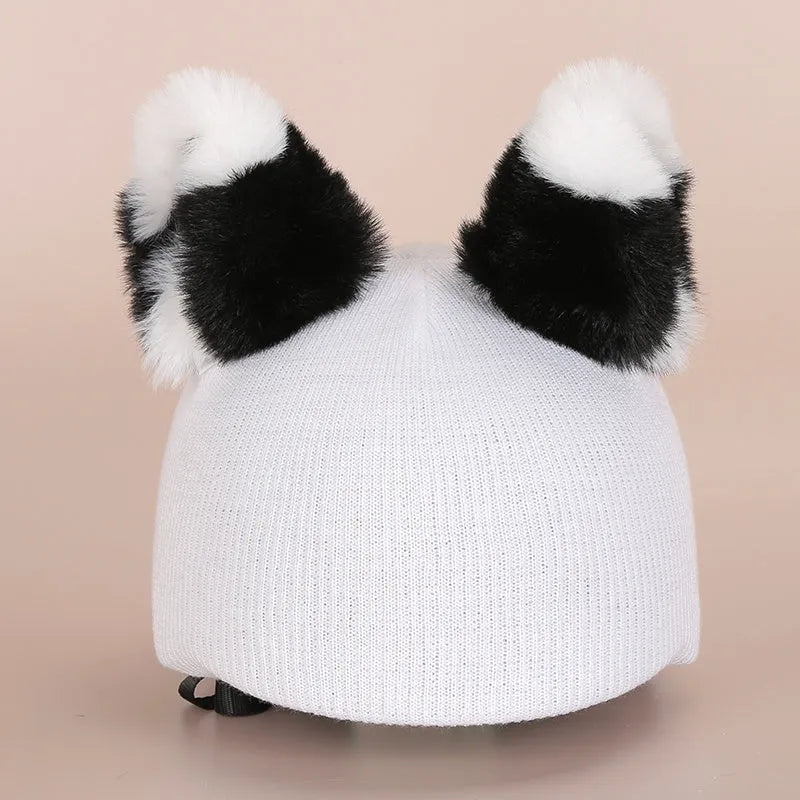 Plush fabric ski helmet decoration with cartoon design for winter gear customisation