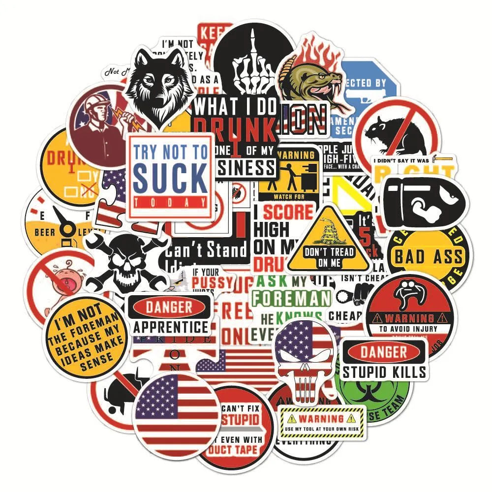 Waterproof warning stickers pack with bright film coating for motorcycle helmets and equipment