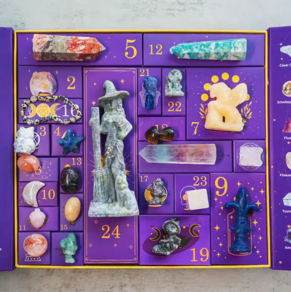 Halloween countdown gift box with festive paper design measuring 33.5cm wide