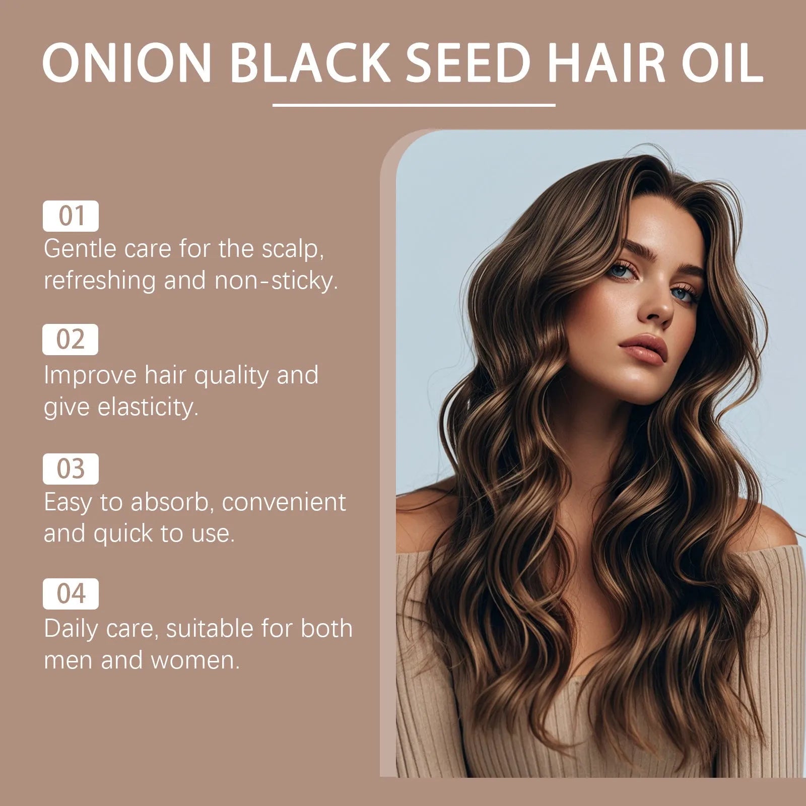 100ml bottle of nourishing hair care essential oil with applicator accessory on a box