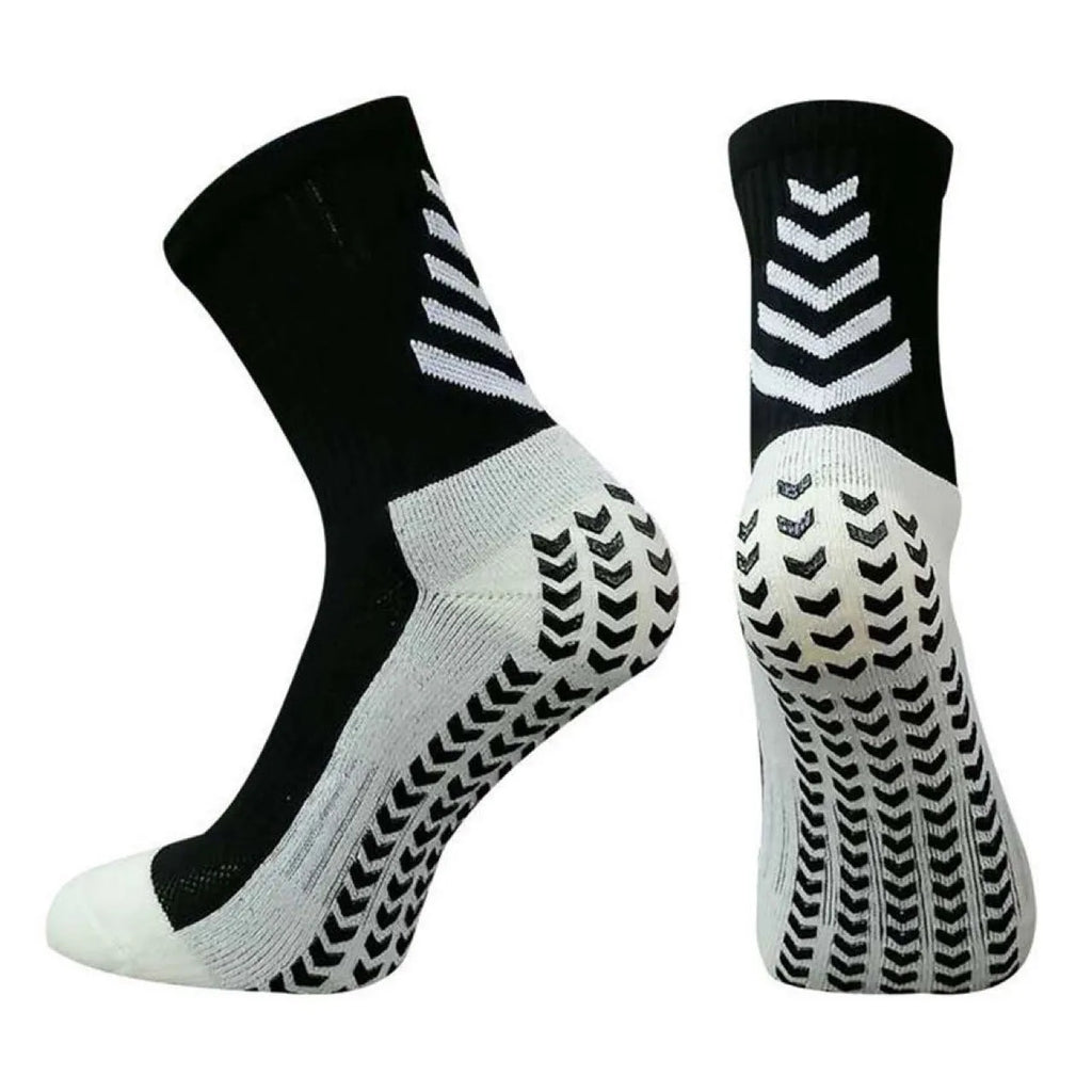 Men's mid-calf athletic socks with non-slip silicone grip in geometric patterns