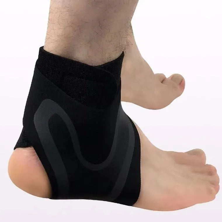 Adult ankle support brace for sports sprain recovery in sizes M, L, and XL.