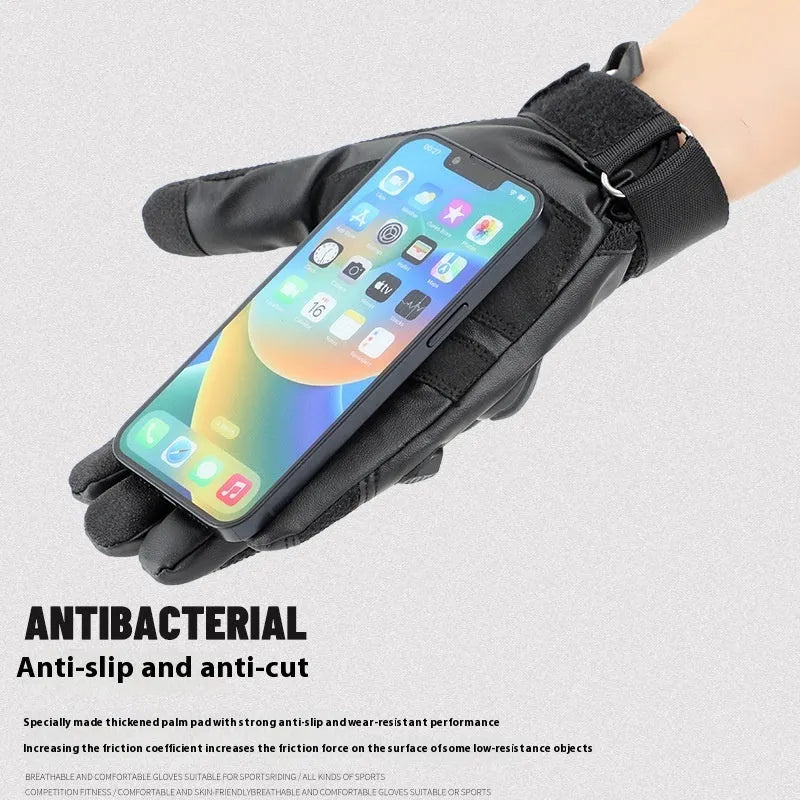 Men's black tactical training gloves with touch screen compatible fingertips
