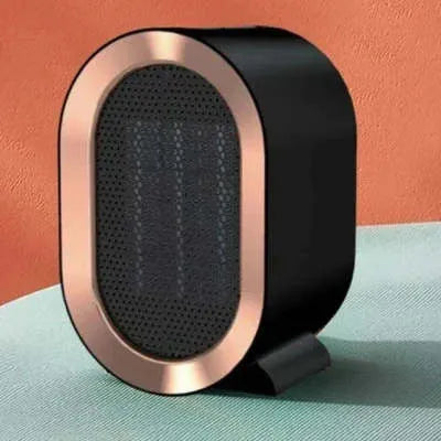 Desktop electric ceramic fan heater in black finish with mechanical controls