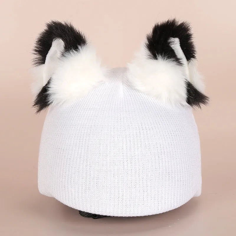 Plush fabric ski helmet decoration with cartoon design for winter gear customisation