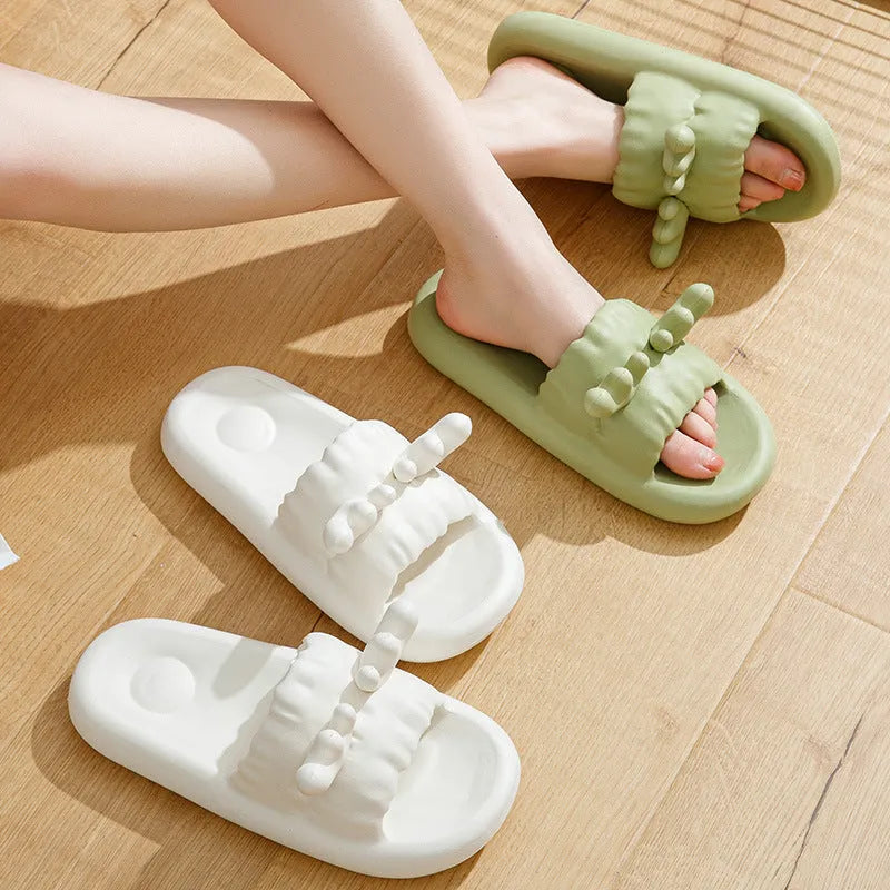 Women's EVA flip flop slippers with deer horn design in light yellow colour
