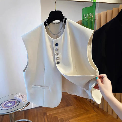 Loose-fitting bandage waistcoat vest in beige or black with 40cm length and pockets
