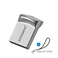 Metal USB flash drive with attached necklace chain in silver finish