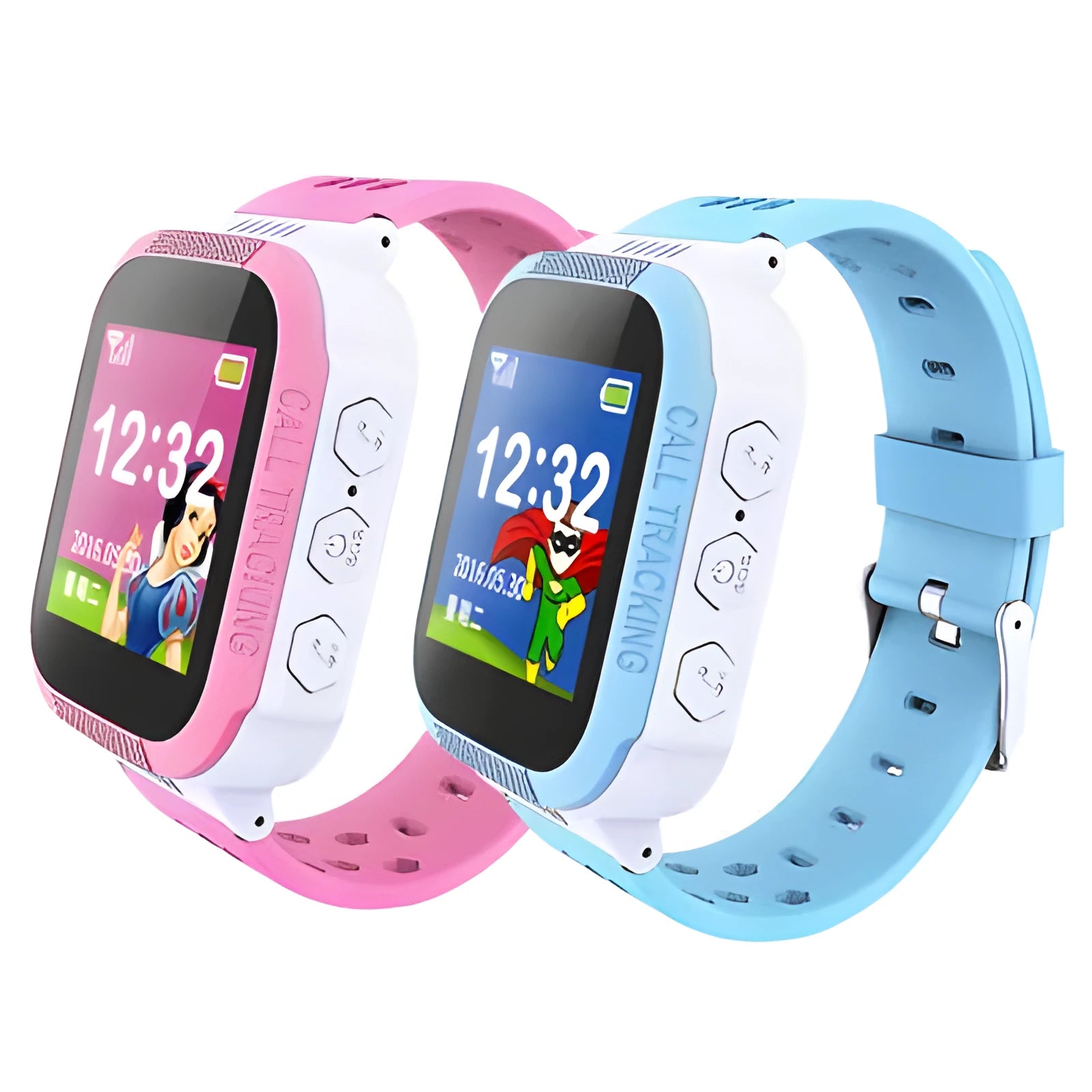 Blue children's phone watch with 1.44 inch IPS screen showing interface