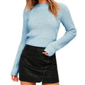 Long-sleeved slim-fit acrylic pullover sweater in a round neck design, shown in light grey.