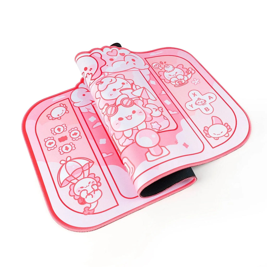 Hexagonal dragon crane machine cartoon anime large cloth mouse pad with wrist strap, 75cm by 40cm.