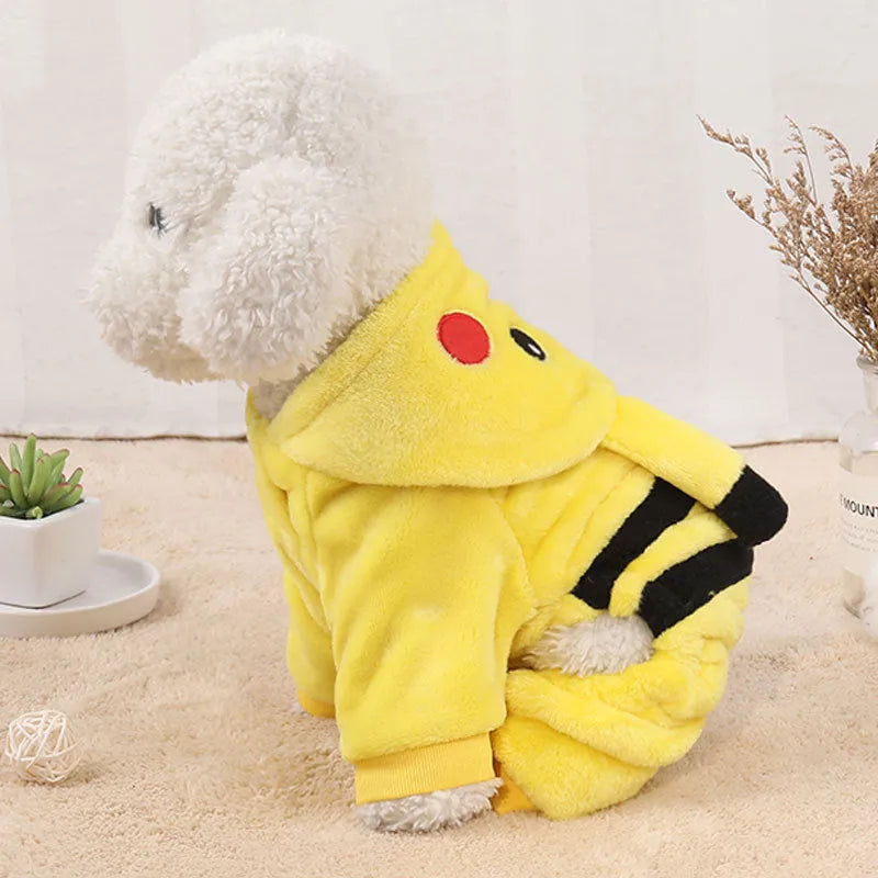 Fleece hooded pet coat for dogs and cats in cartoon design, available in six sizes