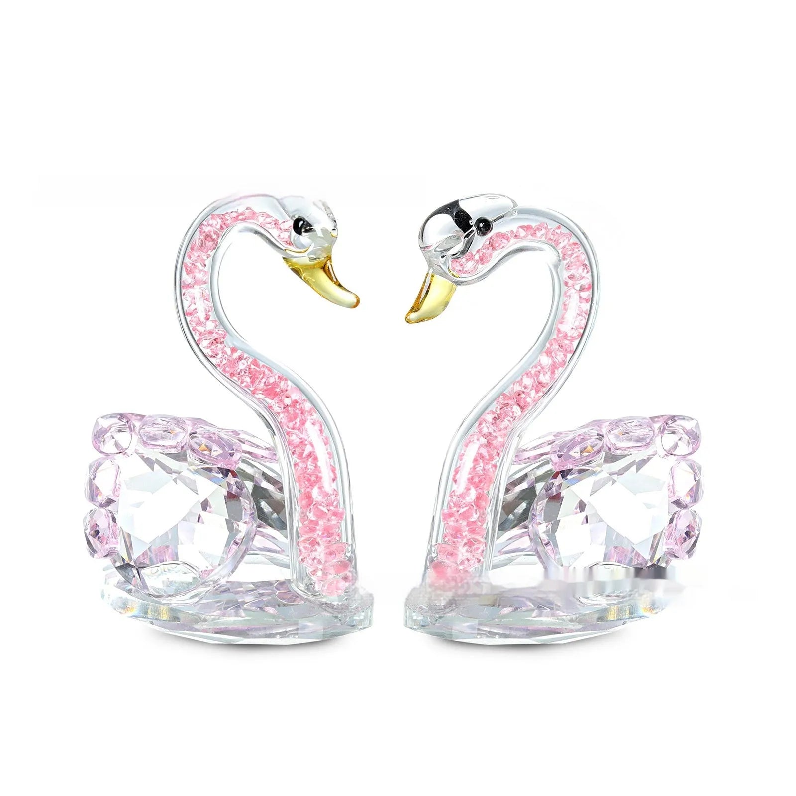White crystal swan desktop ornament in red, blue, pink, or violet, showing solid head and empty pipe styles.