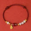 Women's Hetian jade cinnabar red rope bracelet with adjustable 925 silver chain
