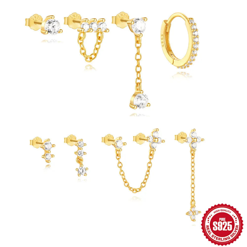 S925 sterling silver clover petal earrings with electroplated gold finish and geometric simple style for women