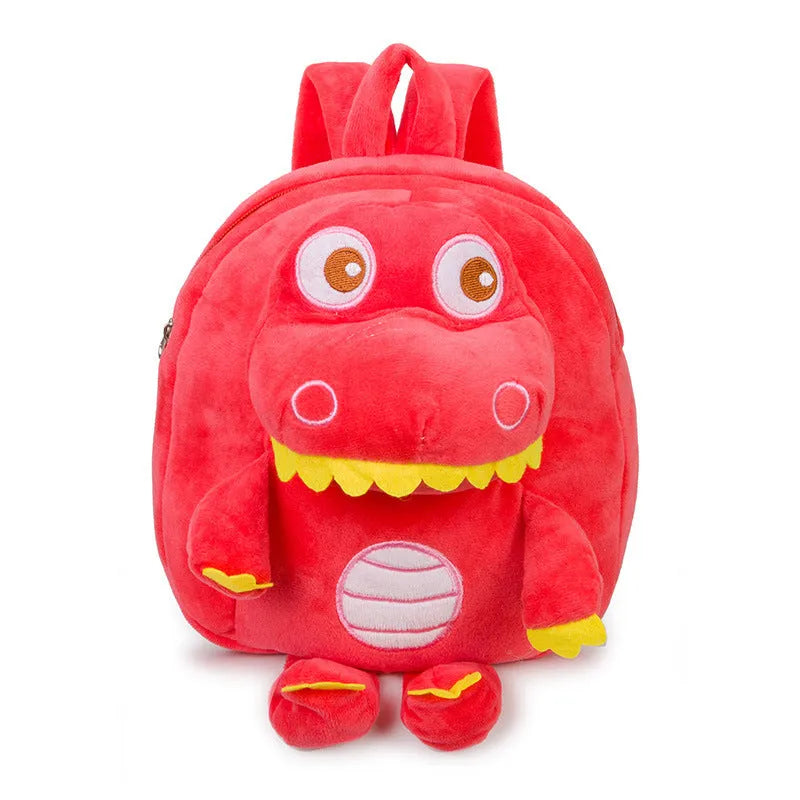 Blue soft plush dinosaur children's backpack with embroidery and a soft handle.