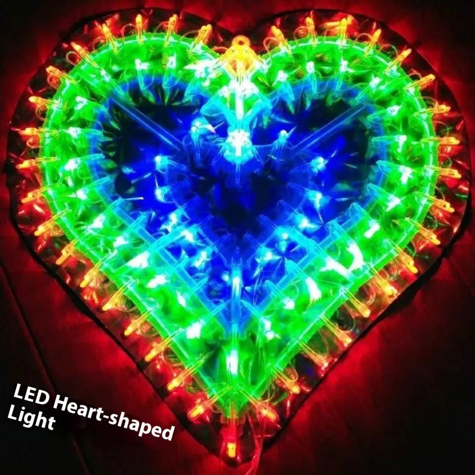 Outdoor Christmas decorative string lights with IP44 rating showing peacock lamp, love heart, sunflower, and five-pointed star light shapes