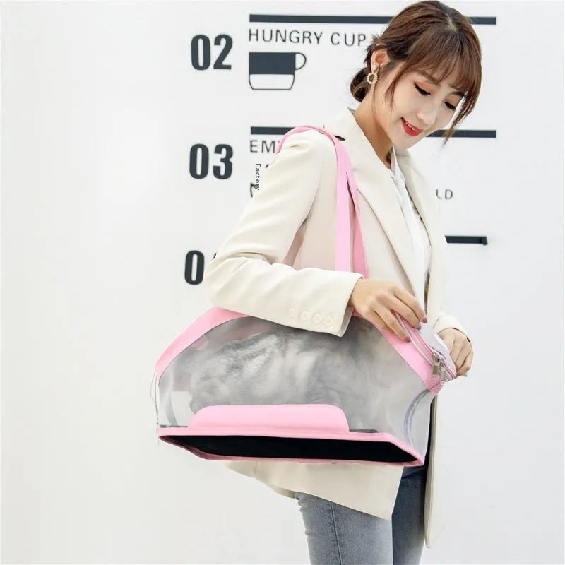 Moorpet leather cat outing carry bag in beige colour showing 25L capacity and structured design