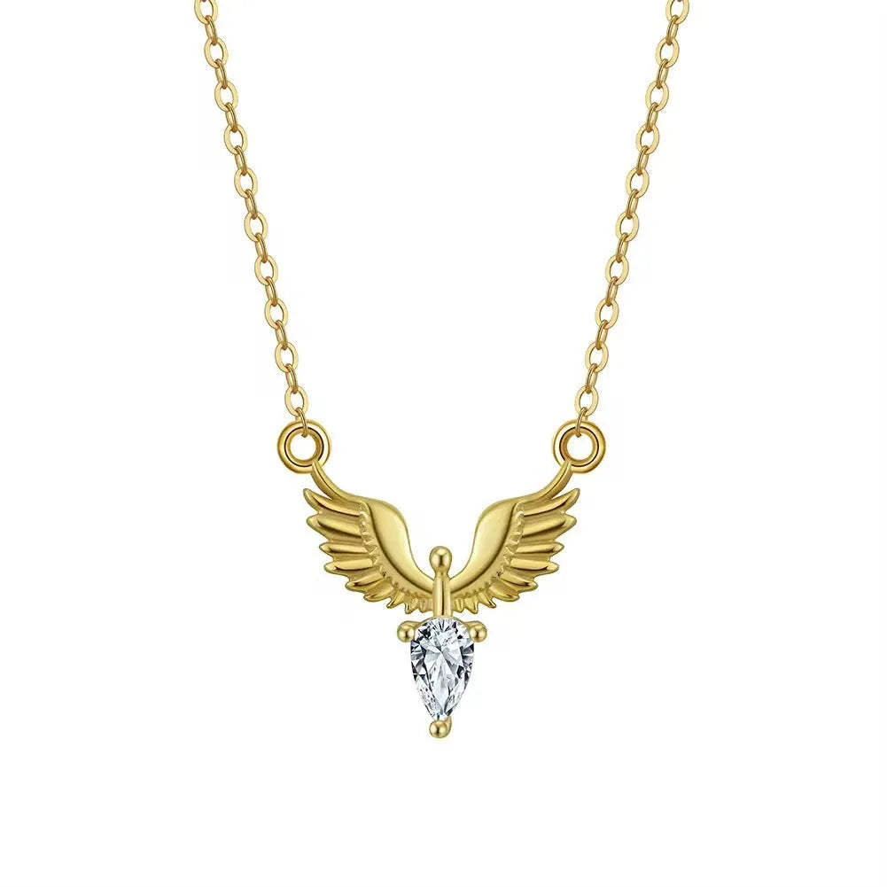 Sterling silver eagle pendant necklace with adjustable O-ring chain in white gold or yellow gold finish