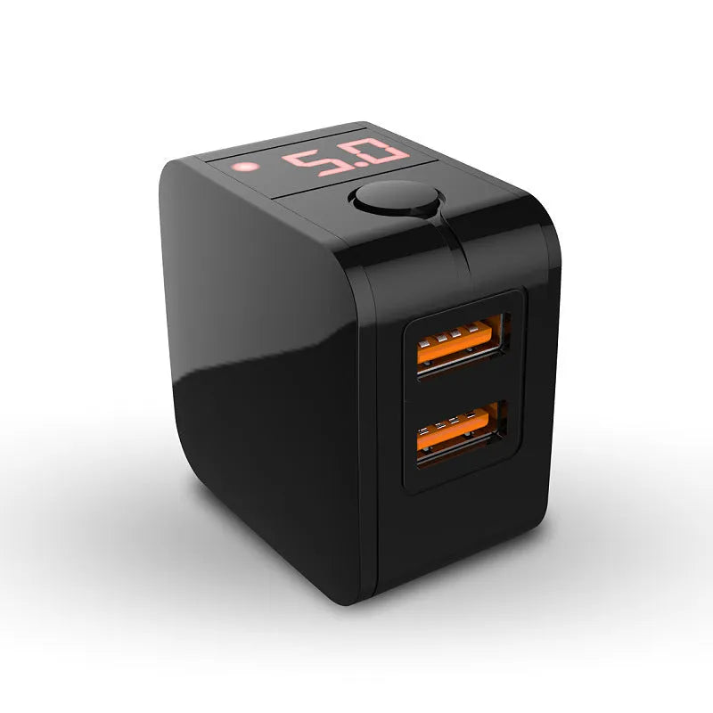 Black and white 5V2.4A dual USB fast charger with digital display for UK wall sockets