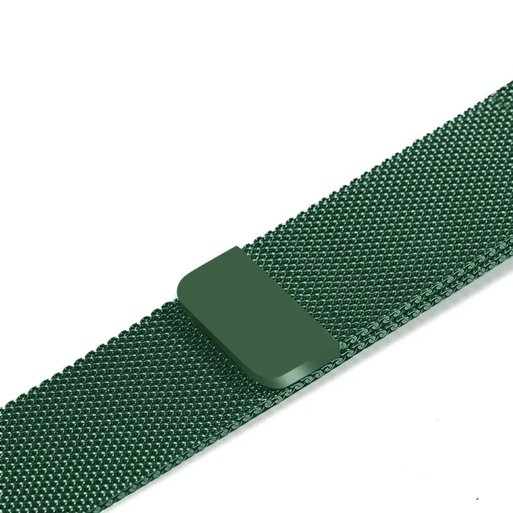 Stainless steel metal watch strap replacement band in silver, black, gold, and rose gold colours.