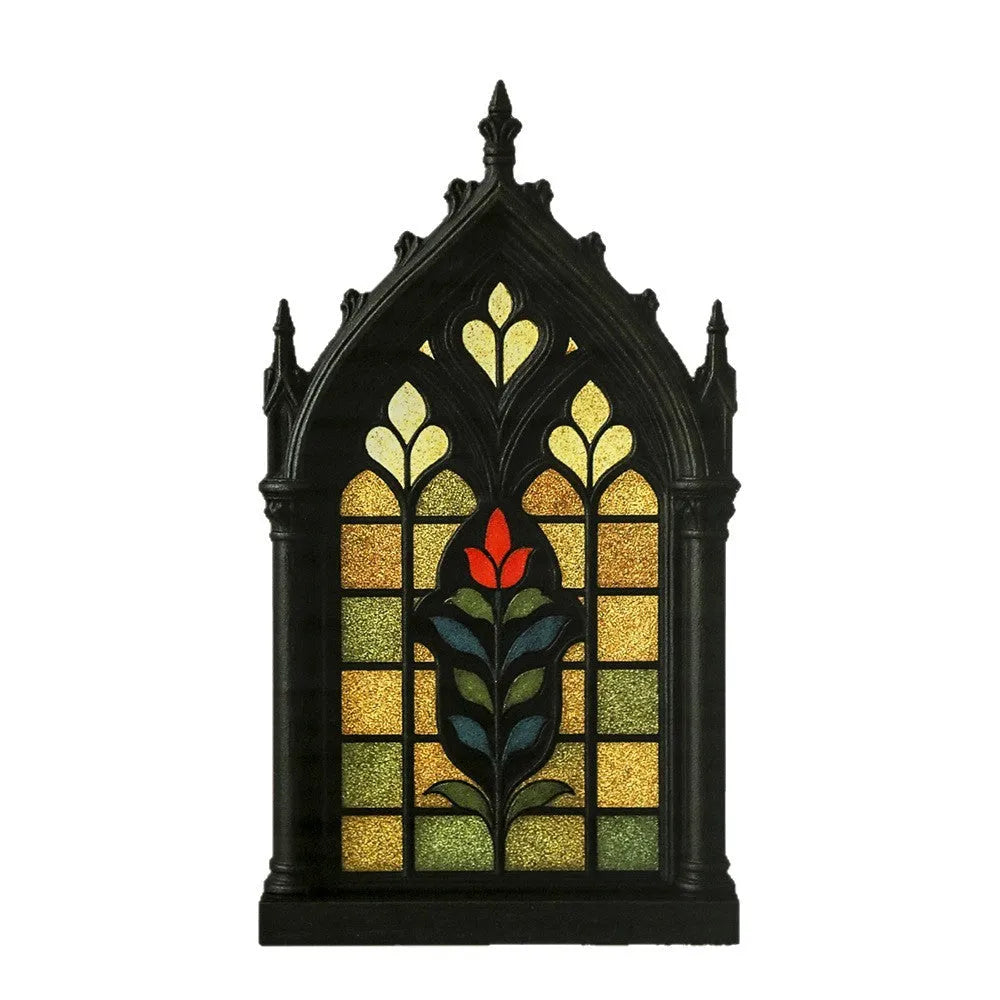 Black wooden gothic arch door frame wall shelf storage rack decorative pendant.