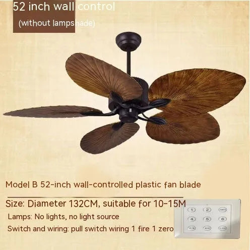 52-inch retro ceiling fan light with rubber leaf blades and integrated lights