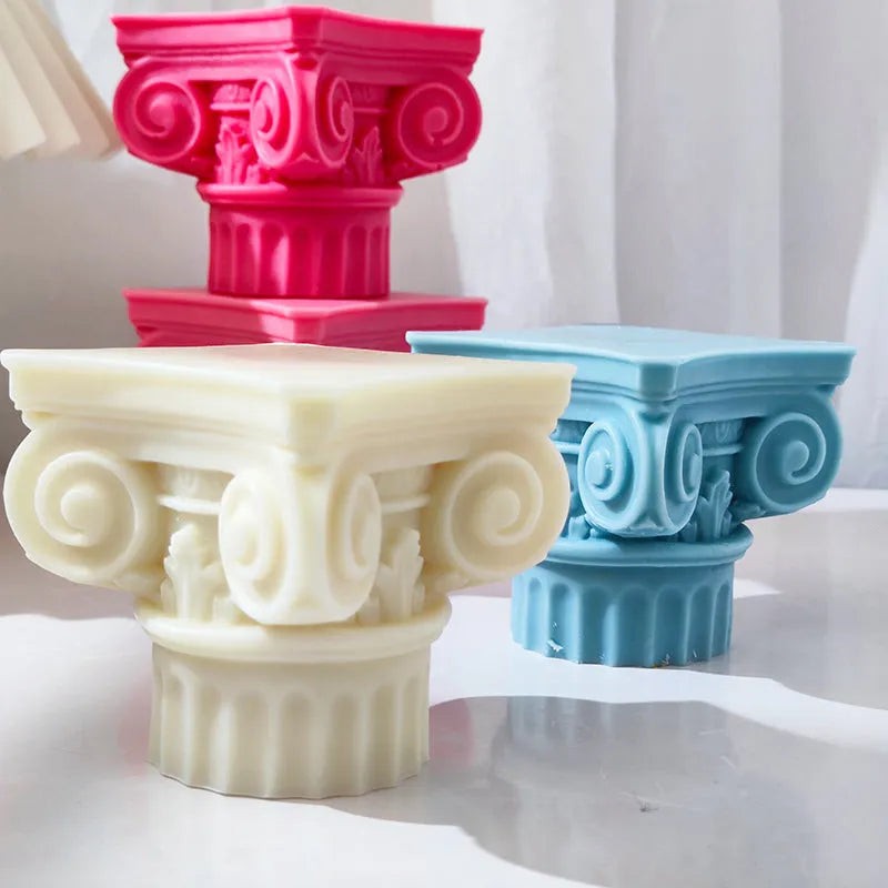 Silicone Roman pillar mould with irregular column shape for candle and craft making.