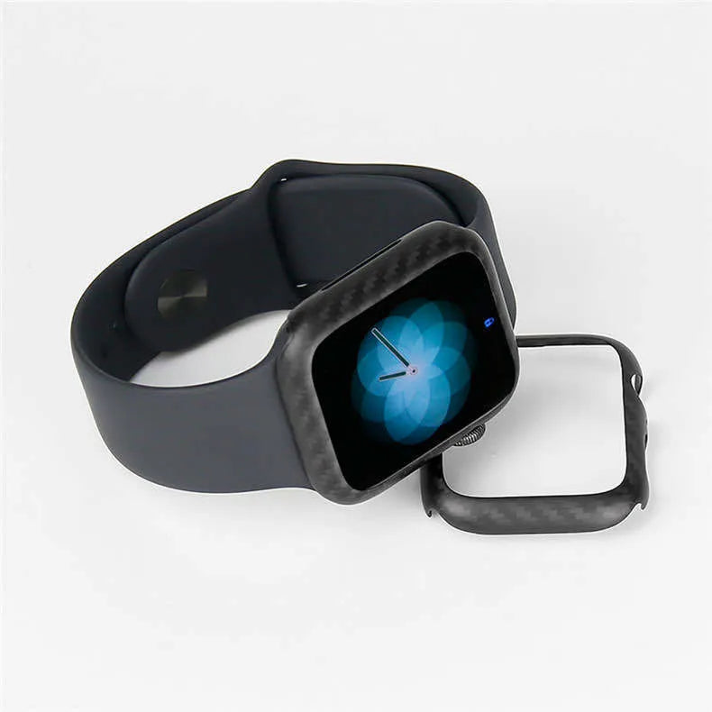 Carbon fibre and leather half-wrap case for black Apple Watch Series 4 44mm